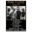 Pink Floyd music concert poster part of tour 72 Rainbow Theatre London.