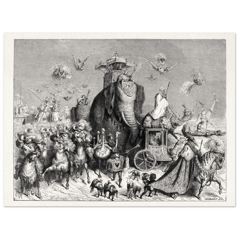 Royal Cavalcade Ane Skin Fairytale ( Peau d' Ane ) illustration by Gustave Dore. Part of Fairy Tales of Charles Perrault.