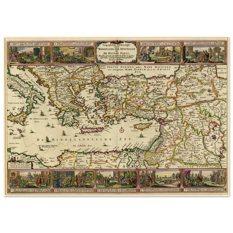 Ancient map Geographic Description of the Travels of the Apostles and the Journeys of Paul by Nicolaes Visscher