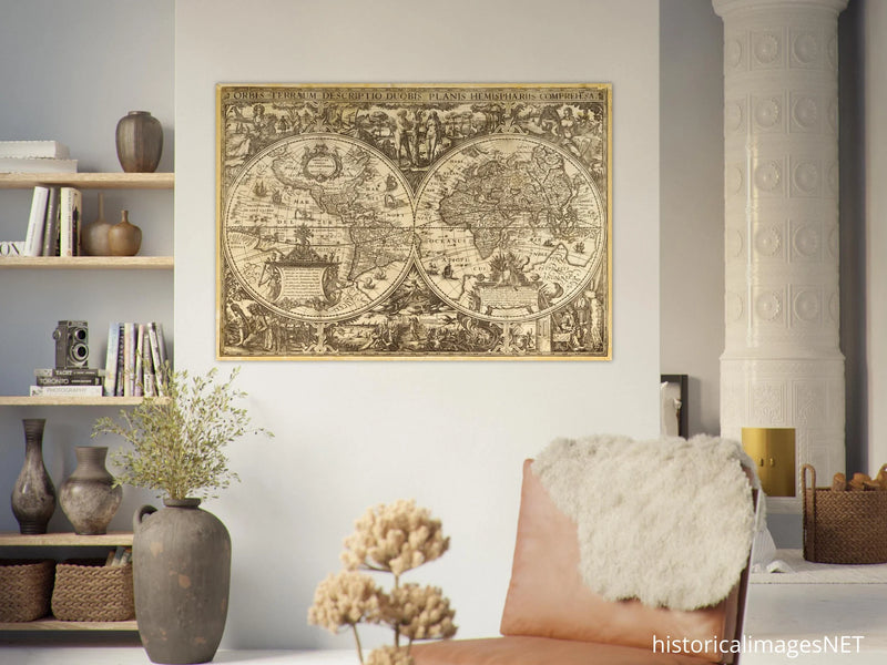 Ancient world map vintage reproduction of the XVII century by Nicolaes Geylekerck