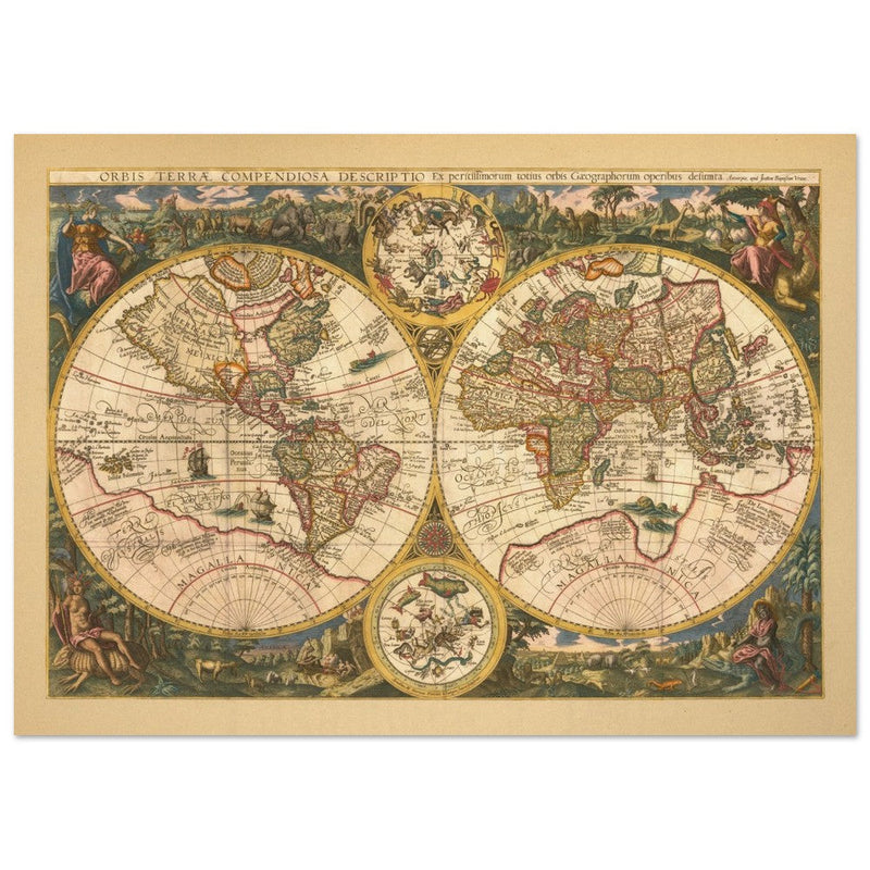 1596 World map by Arnold and Hendrik Van Langren. Orbis Terrae Compendiosa map fine art map is a marvel of historic cartography