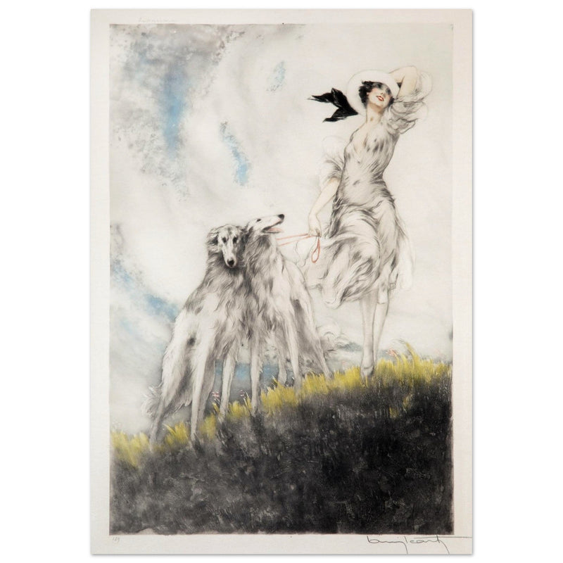 Louis Icart’s Joy of Life (1929) Woman with greyhound dogs.