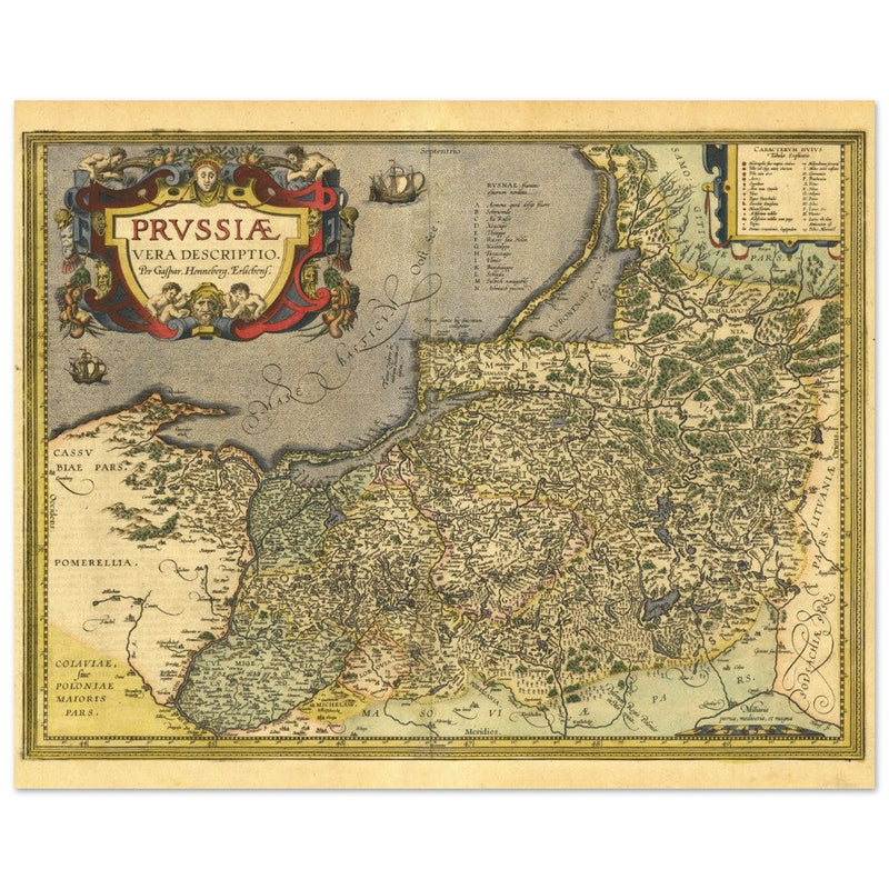 Ancient map of Prussia by Abraham Ortelius. Historic vintage map of 1570.