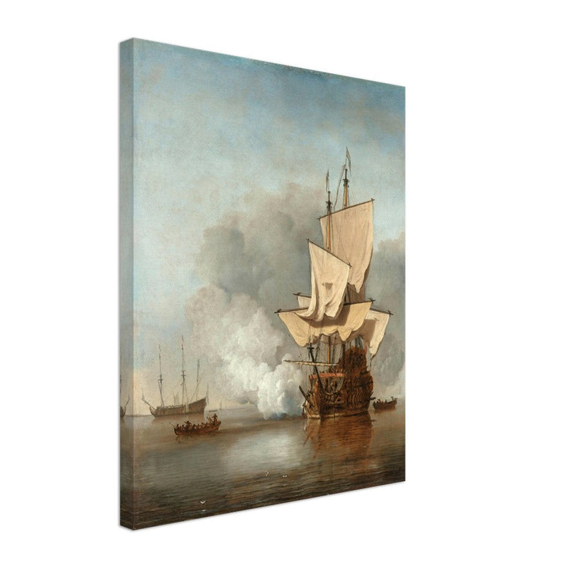 Willem van de Velde the canon shot. Marine painting.