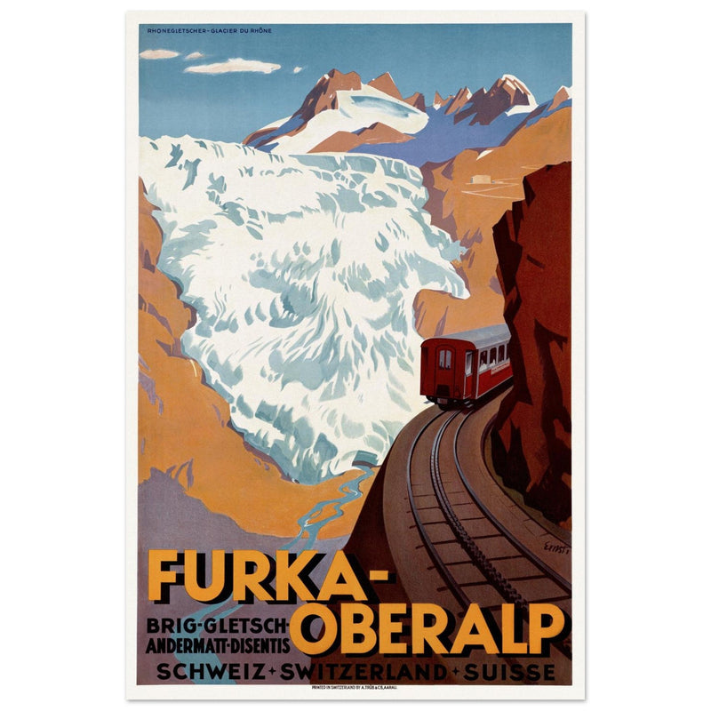 Furka Oberalp swiss vintage travel poster .