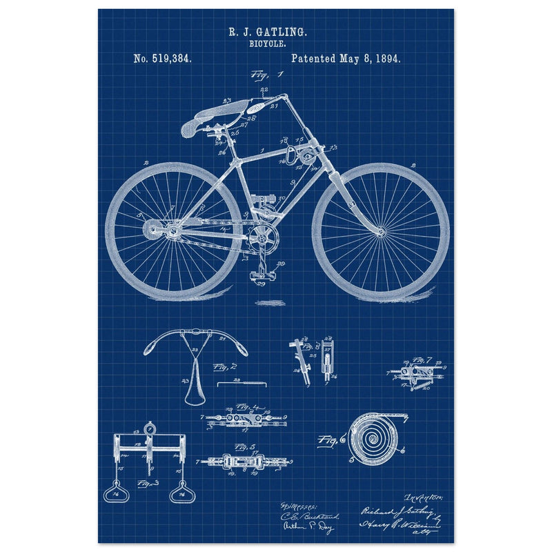 Vintage bicycle patent by Richard J Gatling 1894
