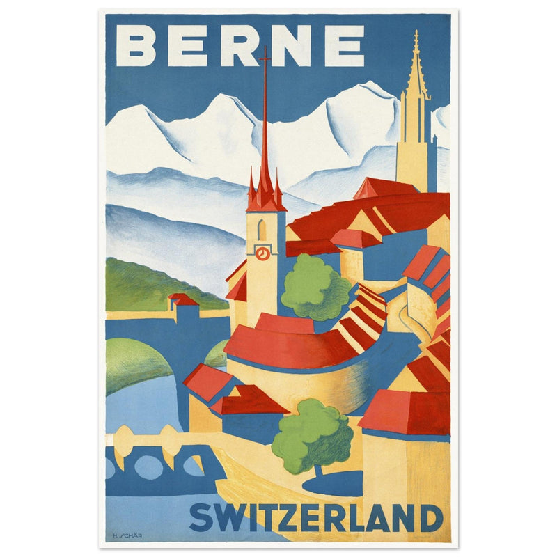 Berne Switzerland vintage travel poster . Swiss tourism print