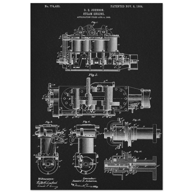 Steam engine patent 1904 by D. E Johnson.