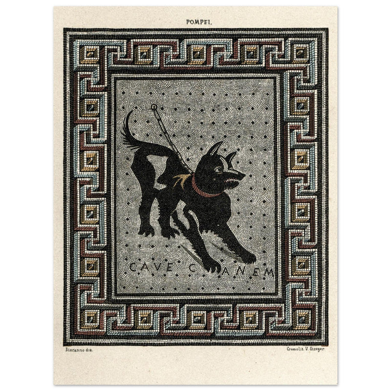 Watchdog mosaic chromolithograph reproduction Cave Canem by Victor Steeger