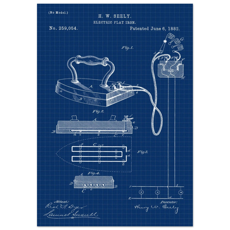 Electric Flat Iron patent by Henry W. Seeley Patent 259.054