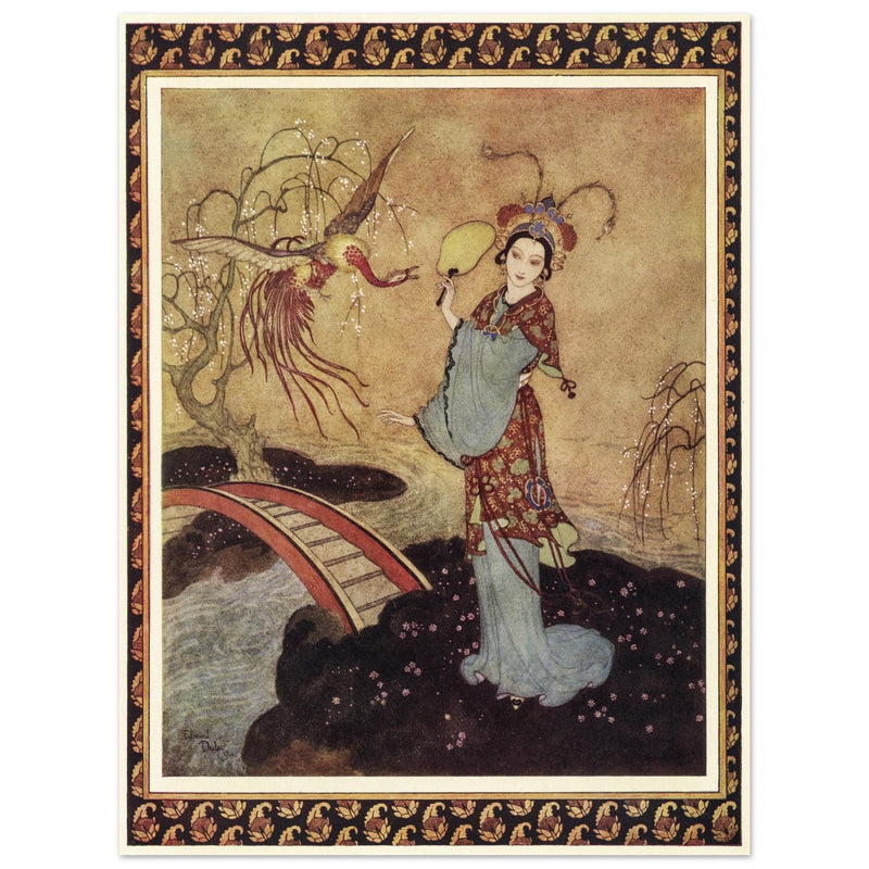 Edmund Dulac and one of his illustration for Princess Badura fairy tale.