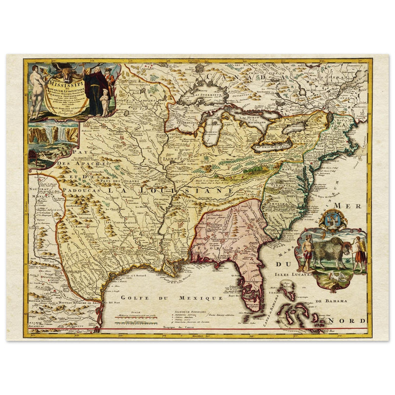 Ancient map of the United Stated Louisiana french region in 1687 by Johan Baptist Homann