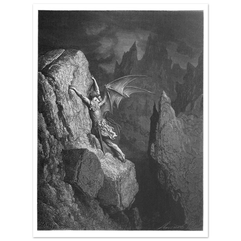 Gustave Dore Paradise Lost engraving. Satan journey through Chaos.