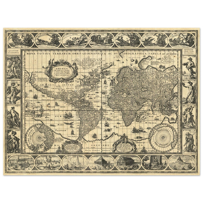 Ancient World Map   by Willem Janszoon Blaeu XVII Century.