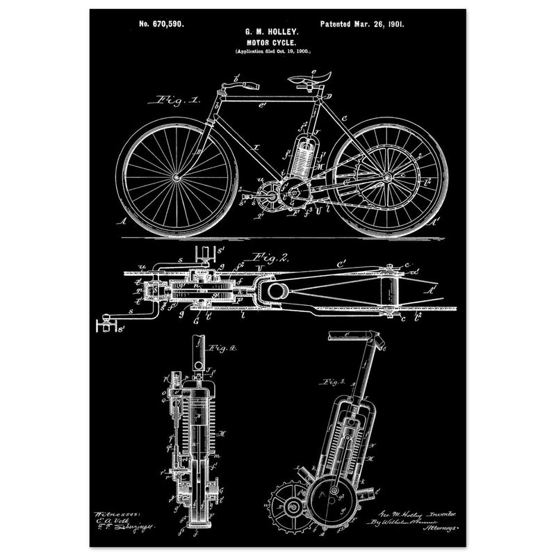 vintage motorcycle patent by G. M Holley.