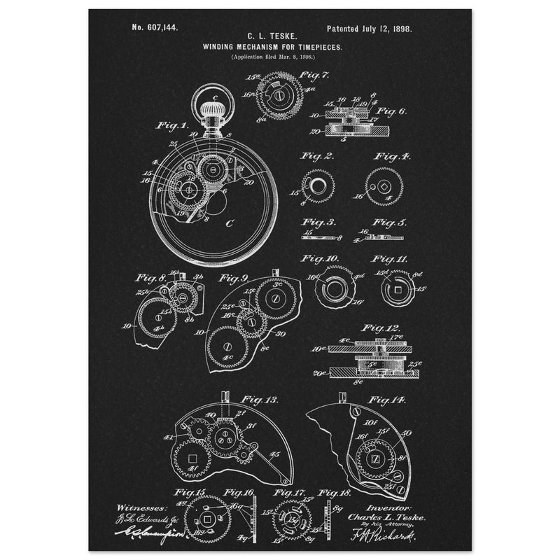 Winding Mechanism for Time Pieces, vintage clock patent .