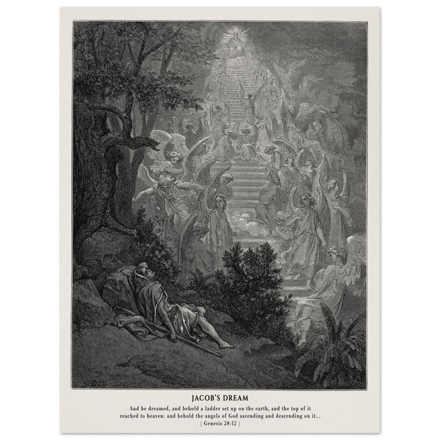 Gustave Dore The Bible engraving print . Jacob's dream.