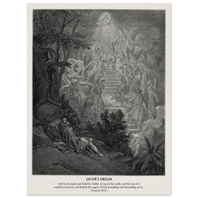 Gustave Dore The Bible engraving print . Jacob's dream.