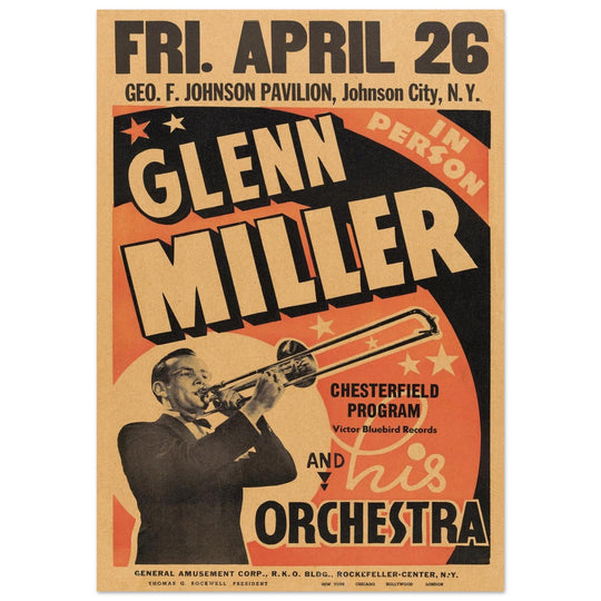 Glen Miller and his orchestra performance vintage music concert poster . Johnson City , New York 1940.