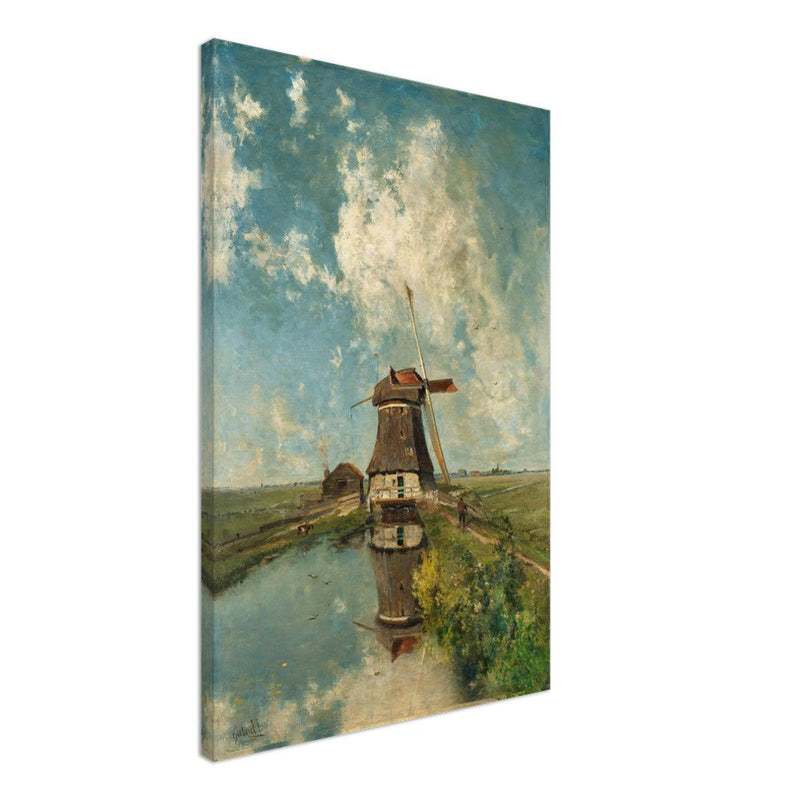 Old dutch windmill painting by Paul Gabriel XIX Century.