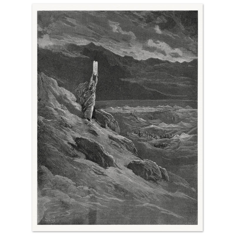 Gustave Dore Paradise Lost engraving . Moses and the stone tablets.