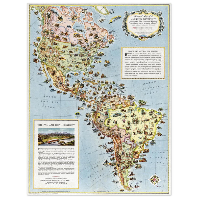 Pictorial map of America. The Pan American Highway route by the General Draft Company