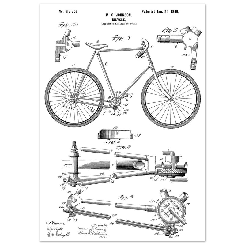 Vintage bicycle patent 1899 by M. C Johnson.