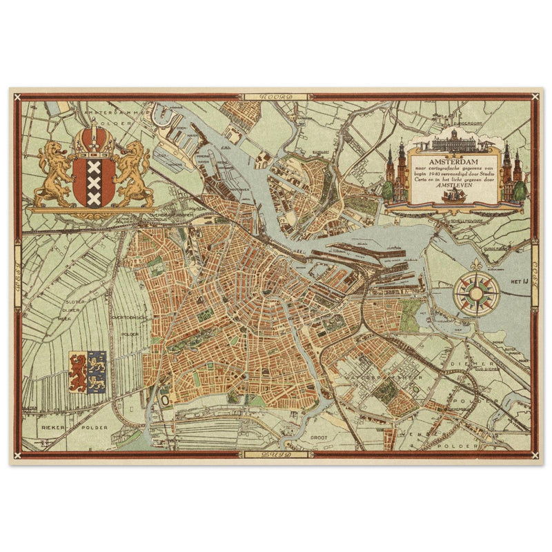 Vintage map of Amsterdam The Netherlands.