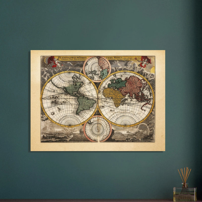 Ancient world map Planiglobium Terrestre Minus in hanc formam redactam by Johann Baptist Homann