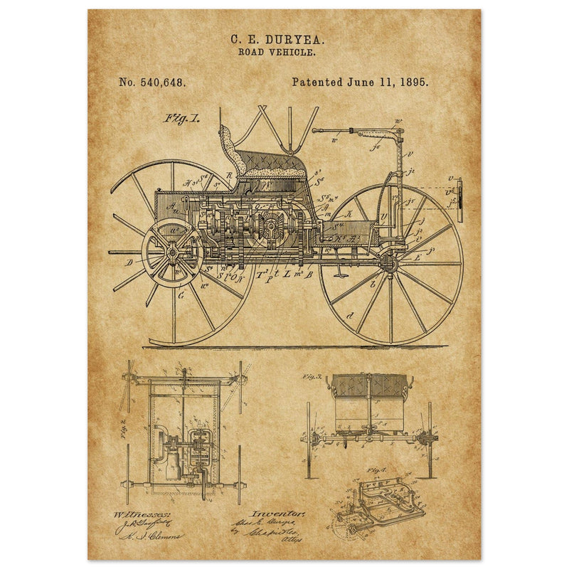 Road vehicle patent 540648 1895 by Charles Edgar Duryea. Automobile car history