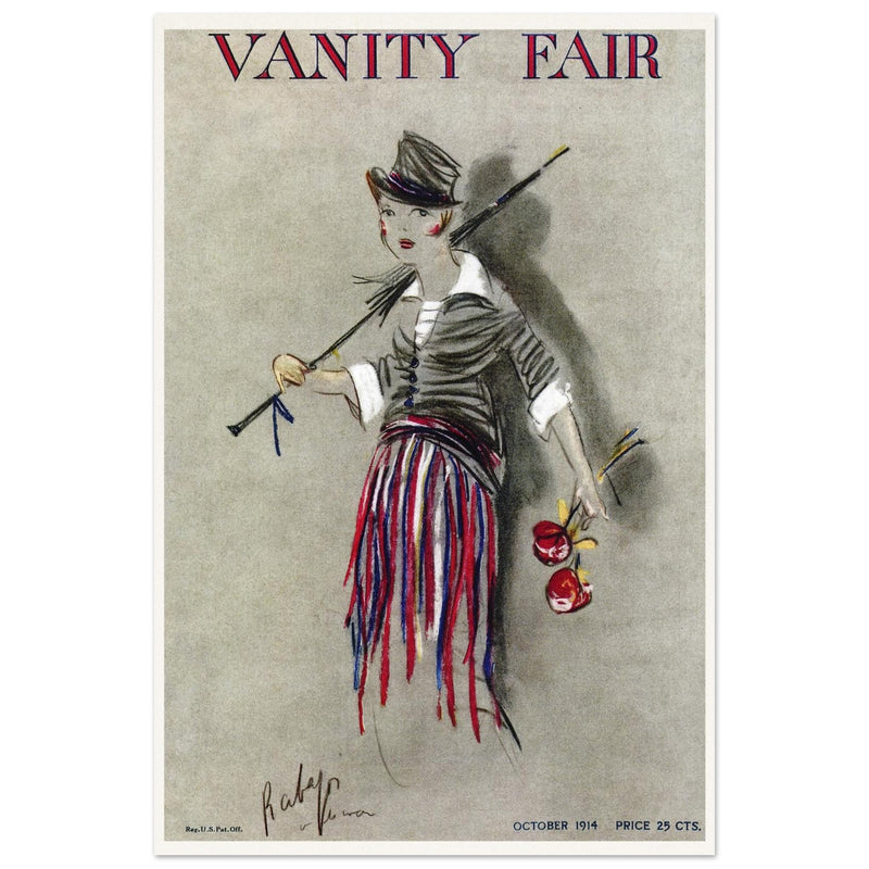 Vanity Fair cover magazine vintage illustration October 1914 by Rabajoi: A refugee from Paris.