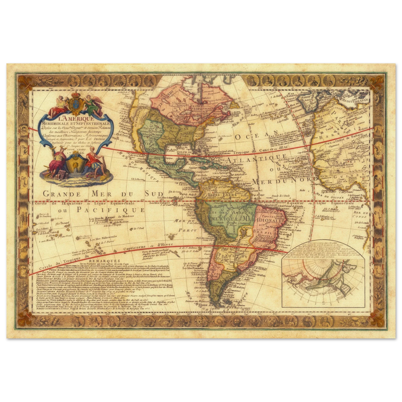 Ancient map of America. Old antique american map of the XVIII Century.  and poster