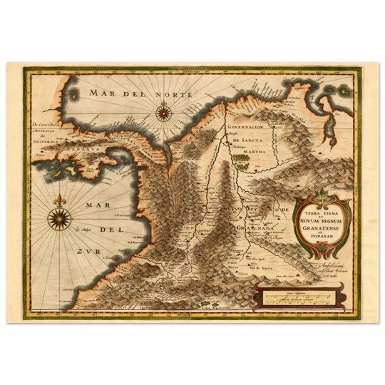 Ancient map print of Central America and the northwestern part of South America 1631.