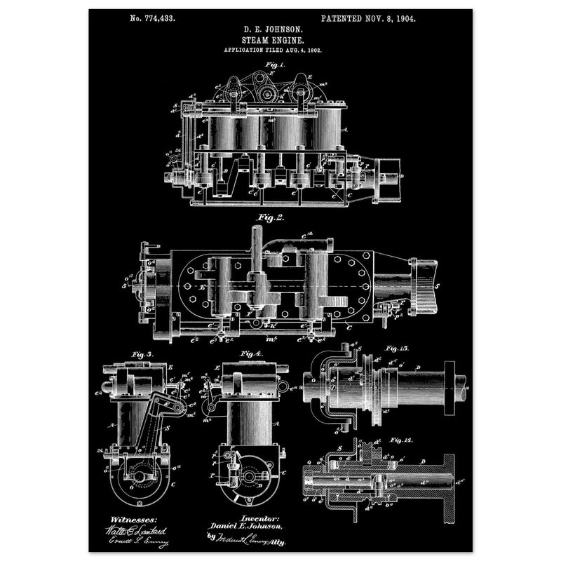 Steam engine patent 1904 by D. E Johnson.