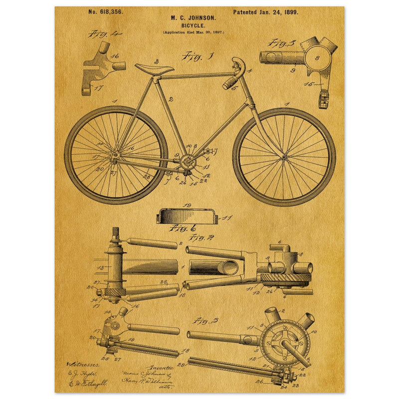 Vintage bicycle patent 1899 by M. C Johnson.
