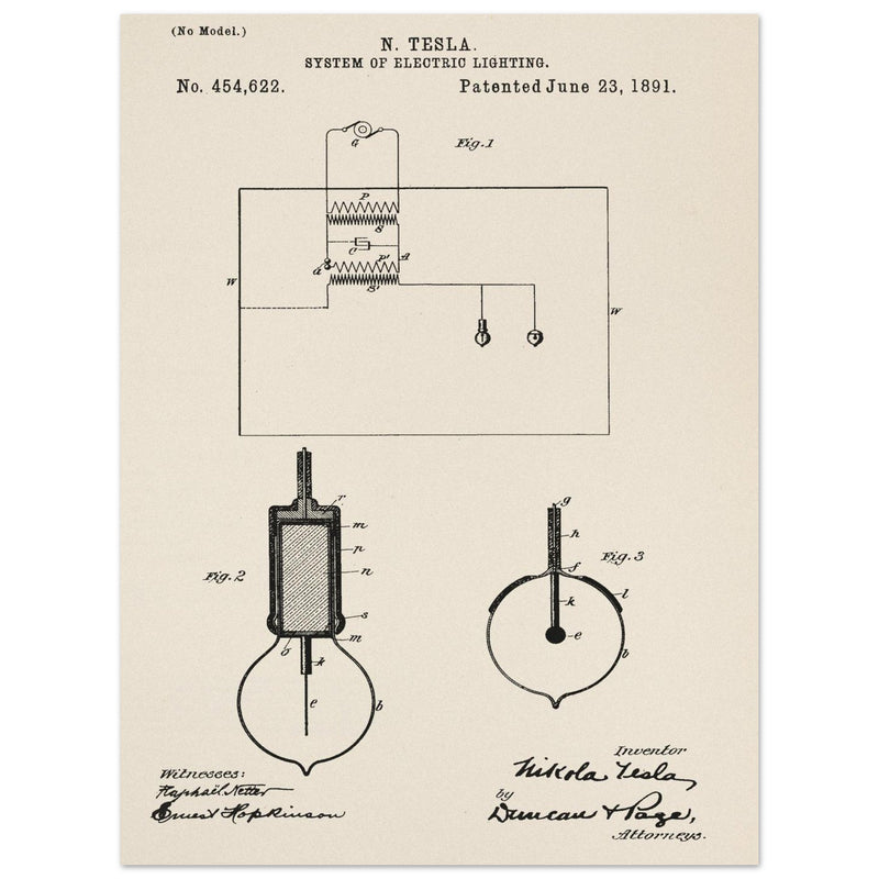 Electric Lighting patent  by Nikola Tesla.