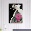 Siberian Bluechat next to a Peony sheltered by a Snowcovered Hay Sheaf by Ohara Koson, Woodblock print reproduction, Fine Art,