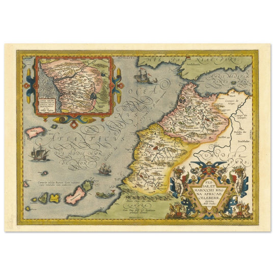 Old historic map of the Kingdoms of Fez and Morocco by Abraham Ortelius.  vintage map.