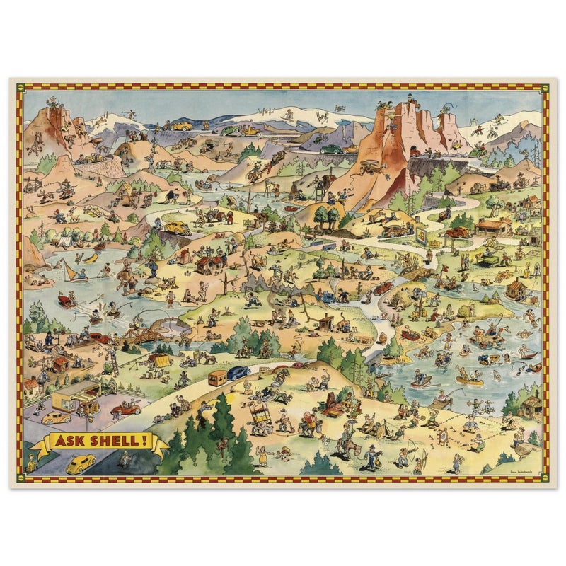 Tour with Confidence with Shell  illustrated vintage map  by Don Bloodgood.
