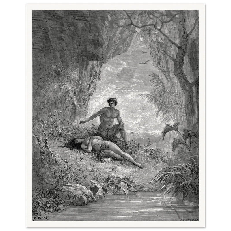 Gustave Dore Paradise Lost engraving . Adam and Eve in Eden.