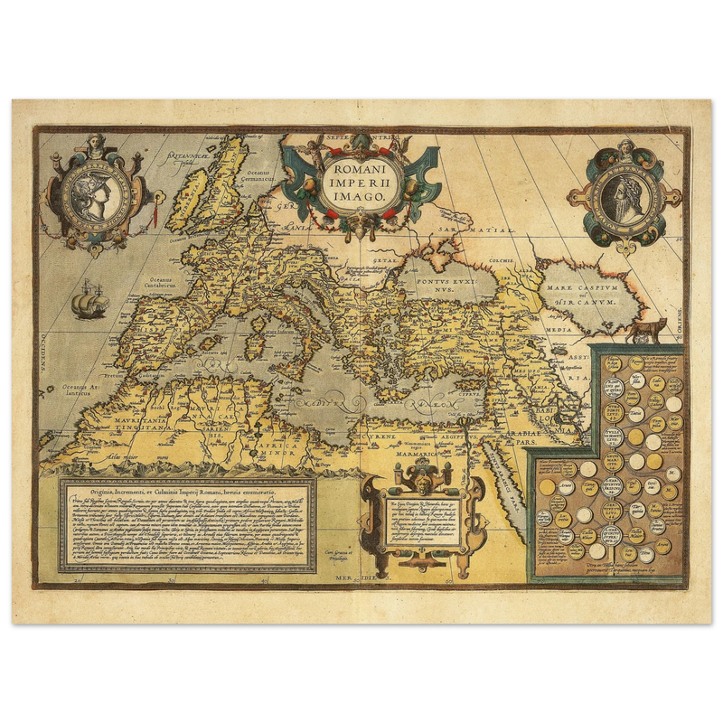 Old map of the Roman empire . Poster vintage reproduction of a map of 1579.