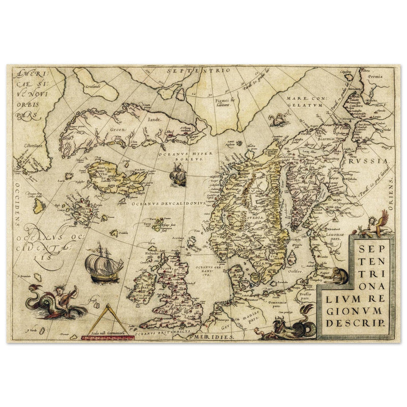 Vintage North Atlantic Map by Abraham Ortelius.