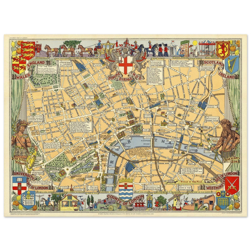 Children map of London vintage print 1938 by Leslie George Bullock
