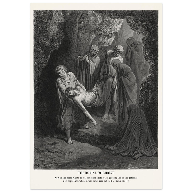 Gustave Dore The Bible engraving print . The Burial of Christ illustration .