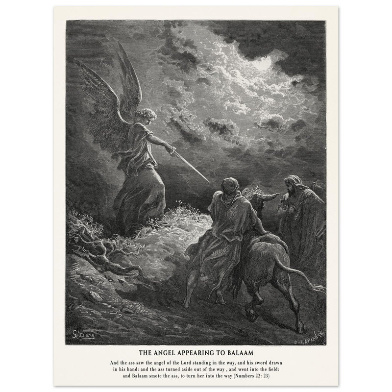 Gustave Dore The Bible engraving print . The angel appearing to Balaam illustration .