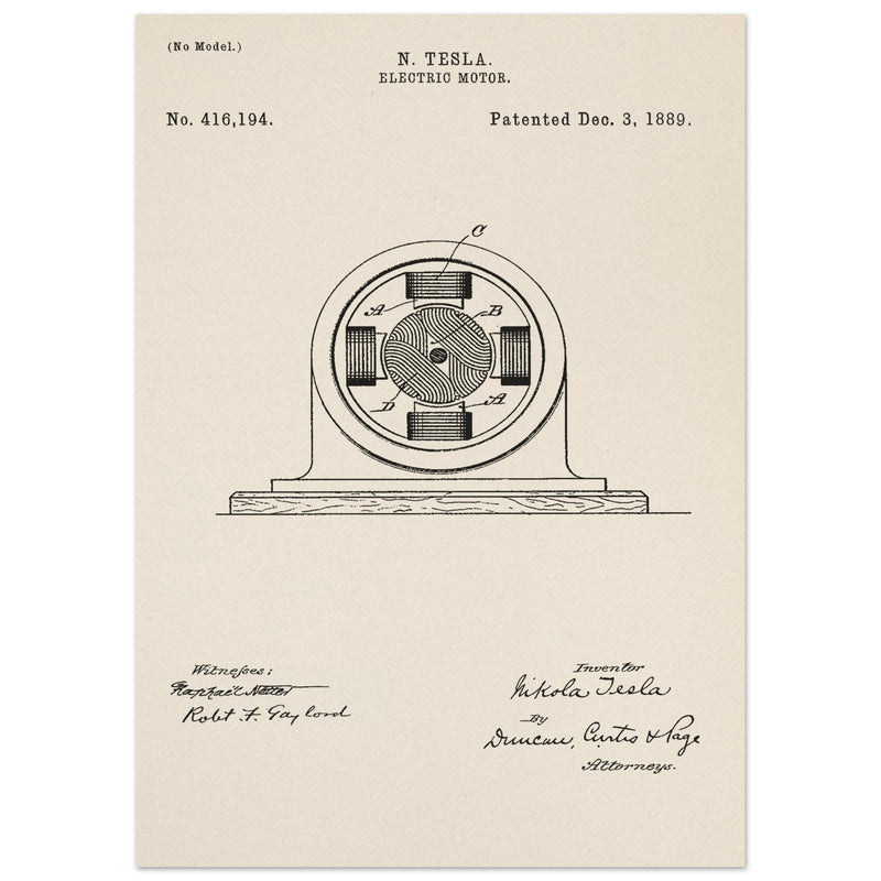 Electric Motor  patent 416194 by Nikola Tesla.