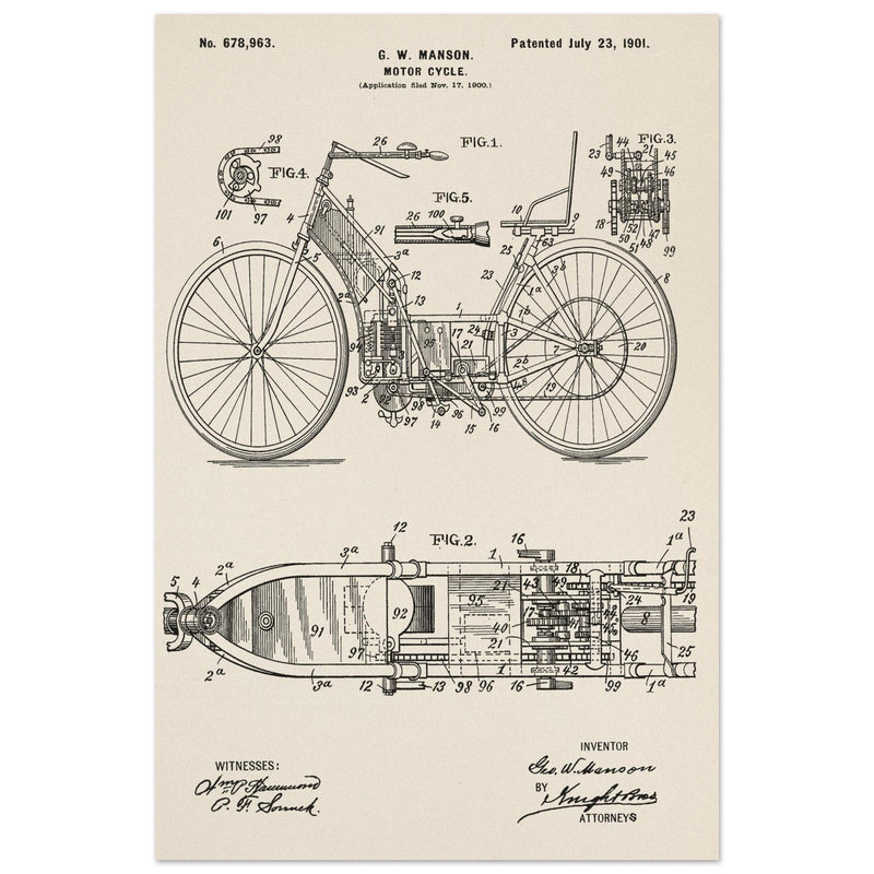 Motorcycle old patent by G. W Manson.