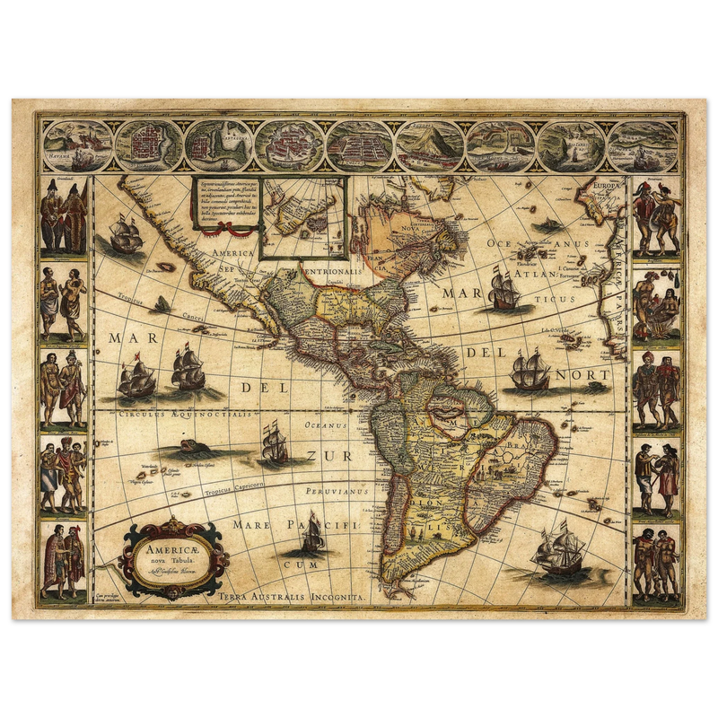 America antique map by Willem Janszoon.