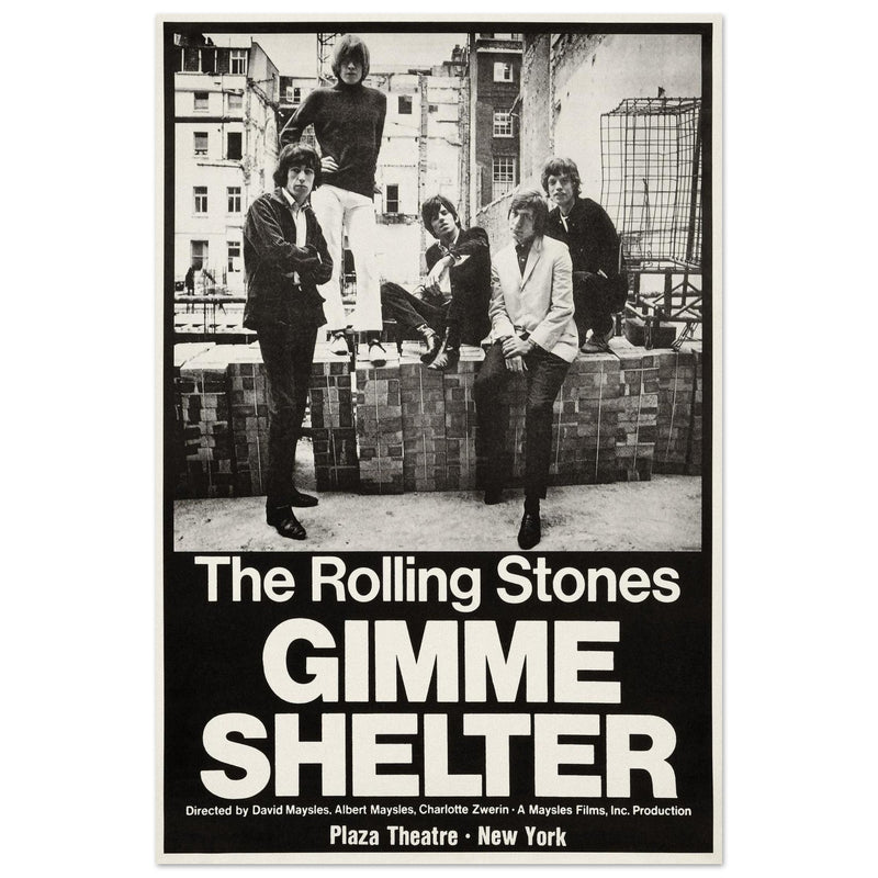 The Rolling Stones music promo poster for Gimme Shelter film at the Plaza Theatre in New York.