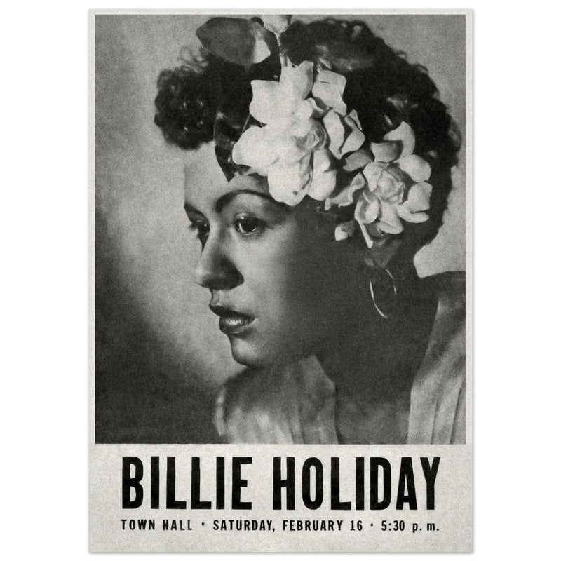 Billie Holiday concer music poster in New York City Town Hall in 1946.